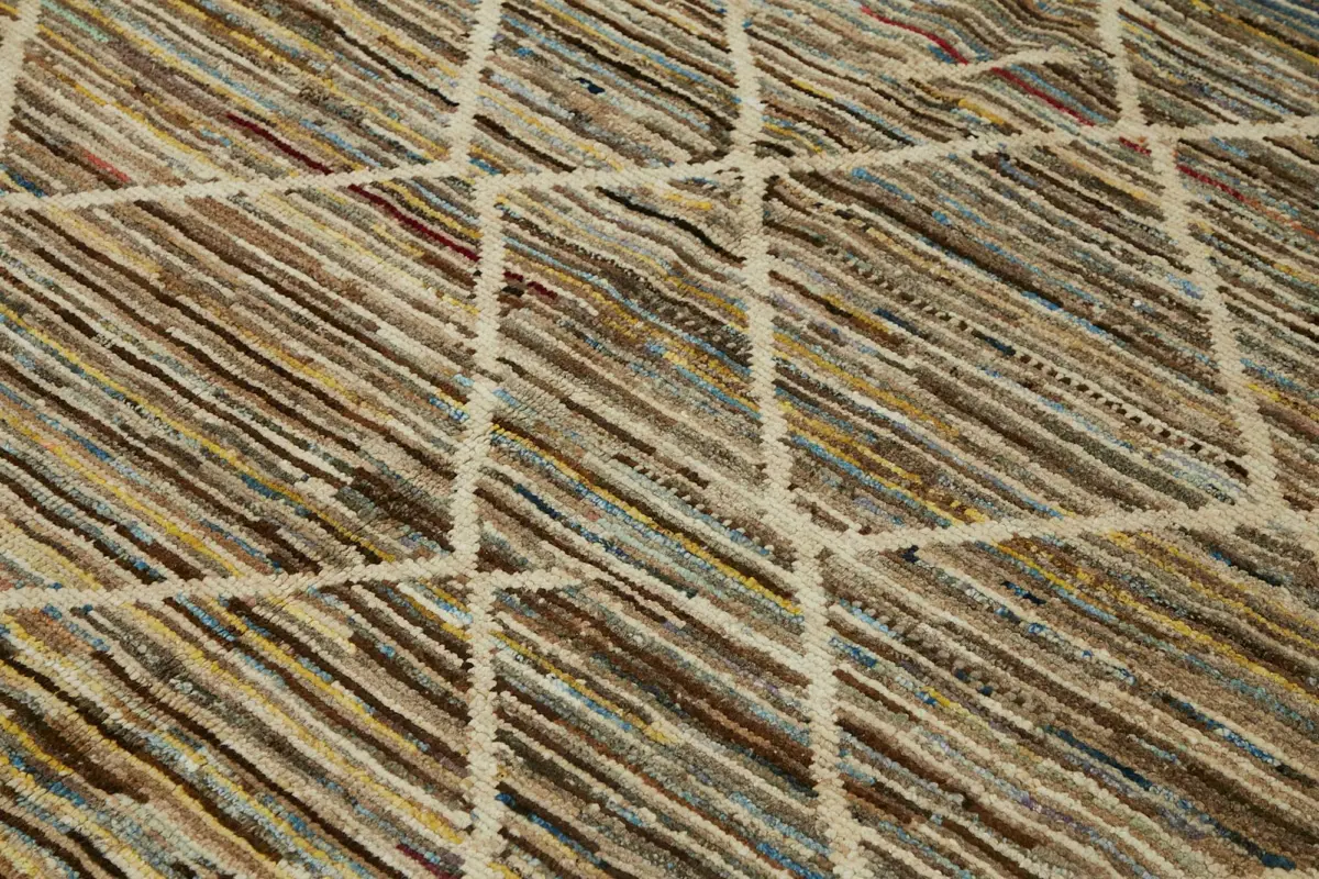 Tribal Modern Dizayn Multi Pamuk Üzerine Yün El Dokuma Halı-199x300 - Görsel 5