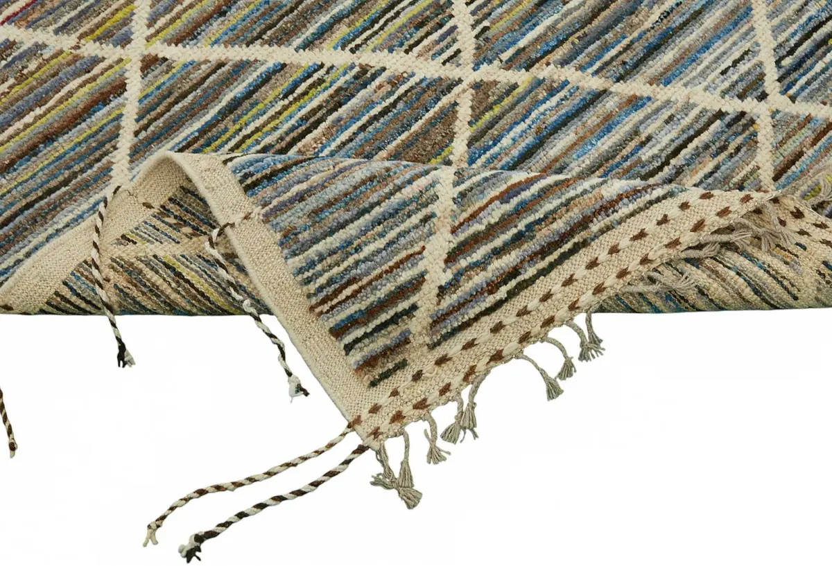 Tribal Modern Dizayn Multi Pamuk Üzerine Yün El Dokuma Halı-199x300 - Görsel 6