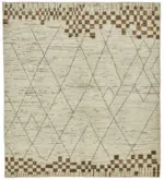 Tribal Modern Dizayn Bej Pamuk Üzerine Yün El Dokuma Halı-259x293