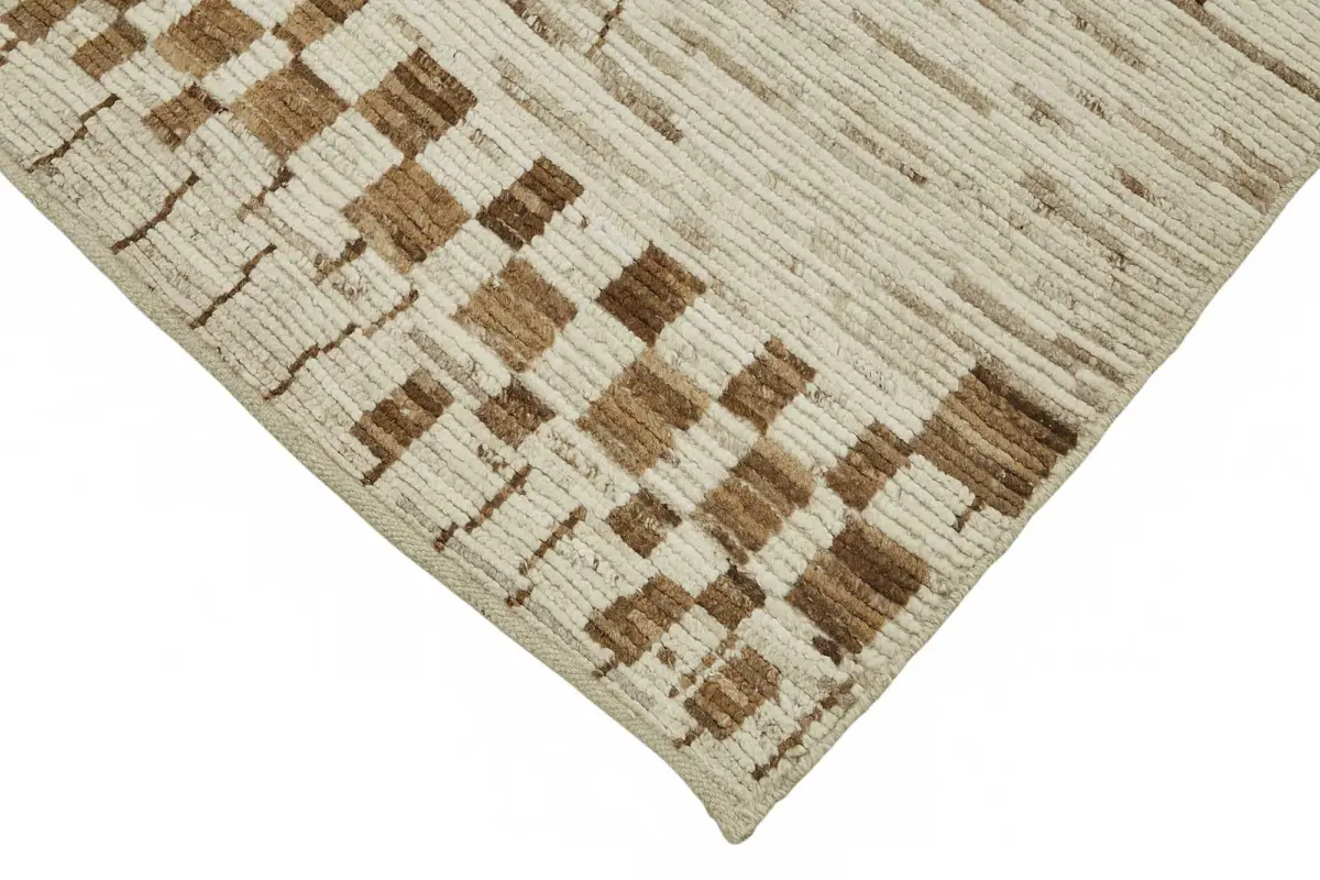 Tribal Modern Dizayn Bej Pamuk Üzerine Yün El Dokuma Halı-259x293 - Görsel 4