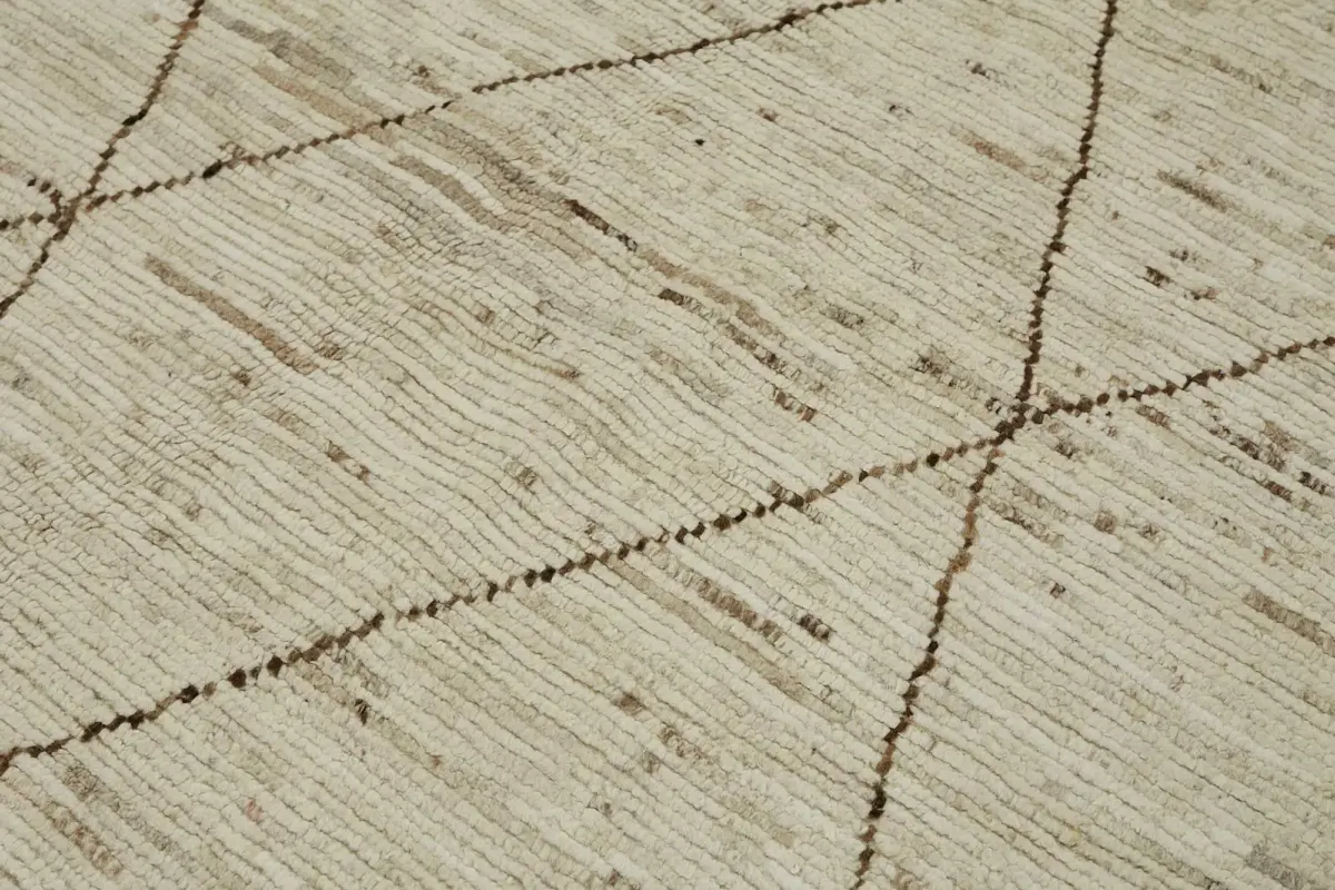 Tribal Modern Dizayn Bej Pamuk Üzerine Yün El Dokuma Halı-259x293 - Görsel 5