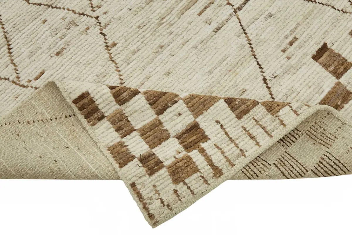 Tribal Modern Dizayn Bej Pamuk Üzerine Yün El Dokuma Halı-259x293 - Görsel 6