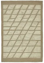 Tribal Modern Dizayn Bej Pamuk Üzerine Yün El Dokuma Halı-200x300