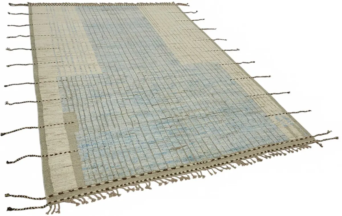 Tribal Modern Dizayn Bej Pamuk Üzerine Yün El Dokuma Halı-204x300 - Görsel 2