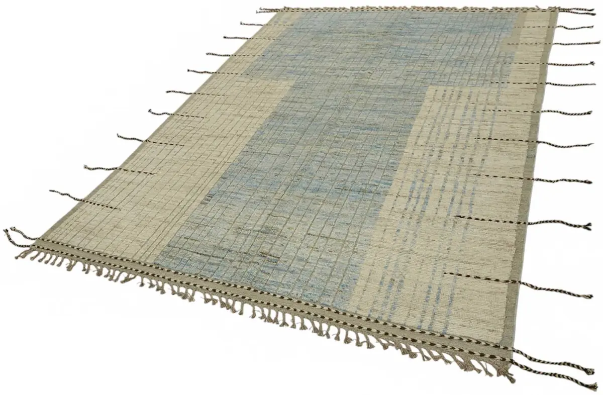 Tribal Modern Dizayn Bej Pamuk Üzerine Yün El Dokuma Halı-204x300 - Görsel 3