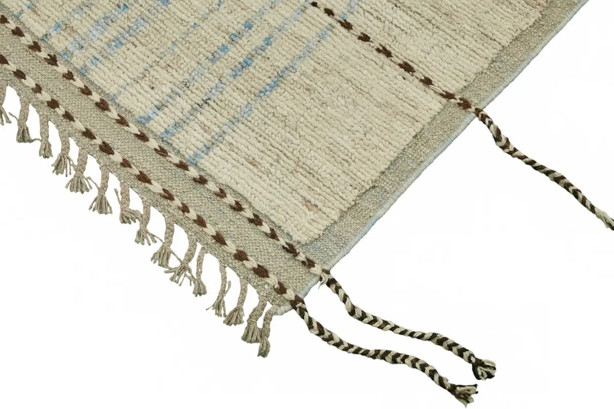 Tribal Modern Dizayn Bej Pamuk Üzerine Yün El Dokuma Halı-204x300 - Görsel 4