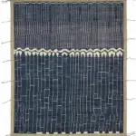 Tribal Modern Dizayn Mavi Pamuk Üzerine Yün El Dokuma Halı-253x299