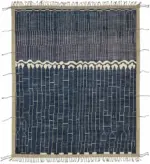 Tribal Modern Dizayn Mavi Pamuk Üzerine Yün El Dokuma Halı-253x299