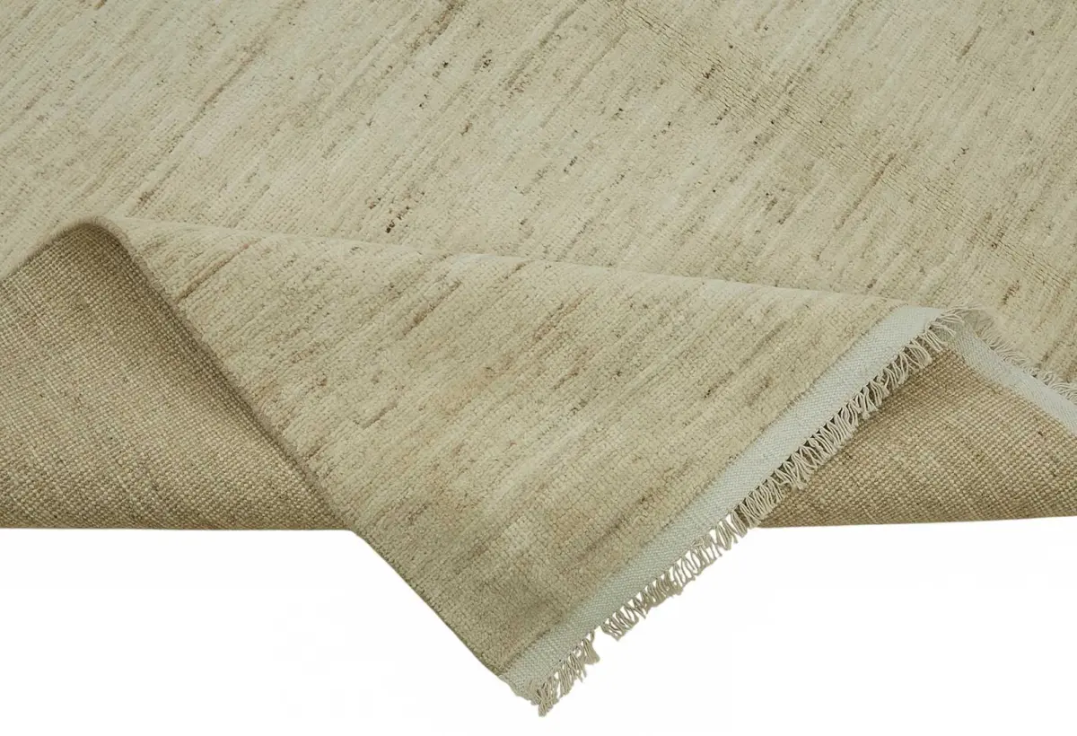Tribal Modern Dizayn Bej Pamuk Üzerine Yün El Dokuma Halı-210x301 - Görsel 6