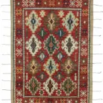 Tribal Modern Dizayn Kırmızı Pamuk Üzerine Yün El Dokuma Halı-207x300