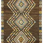 Tribal Modern Dizayn Kahverengi Pamuk Üzerine Yün El Dokuma Halı-174x245