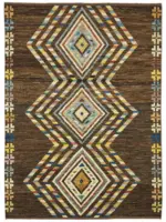 Tribal Modern Dizayn Kahverengi Pamuk Üzerine Yün El Dokuma Halı-174x245