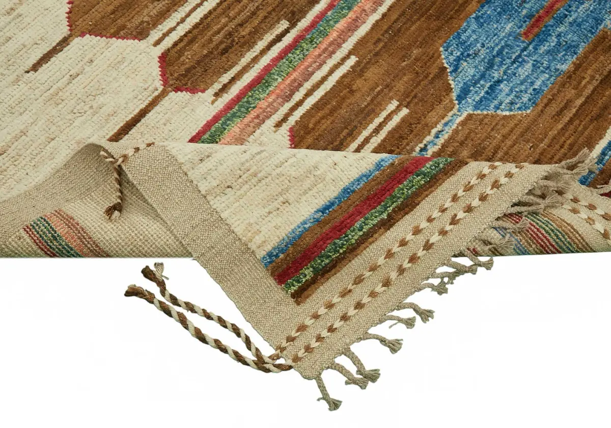 Tribal Modern Dizayn Multi Pamuk Üzerine Yün El Dokuma Halı-206x299 - Görsel 6