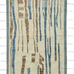 Tribal Modern Dizayn Mavi Pamuk Üzerine Yün El Dokuma Halı-211x302