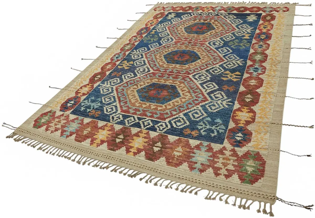 Tribal Modern Dizayn Multi Pamuk Üzerine Yün El Dokuma Halı-200x312 - Görsel 3