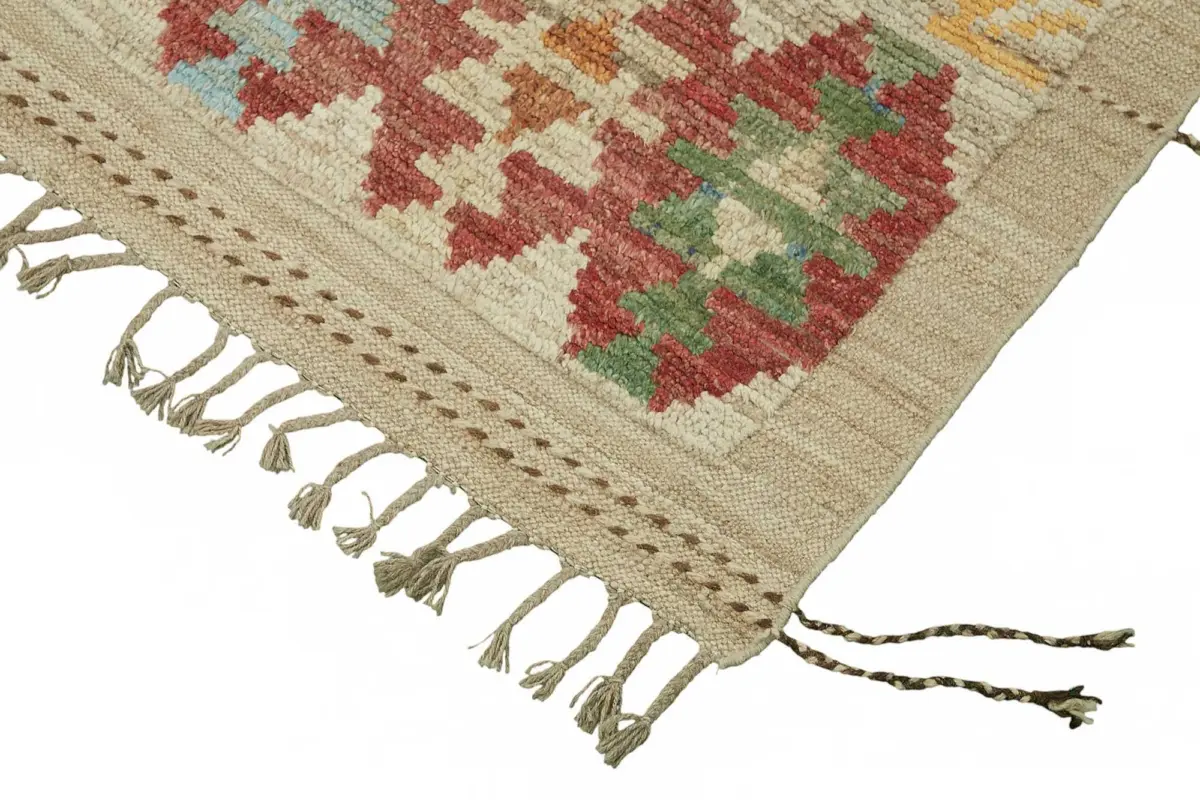 Tribal Modern Dizayn Multi Pamuk Üzerine Yün El Dokuma Halı-200x312 - Görsel 4