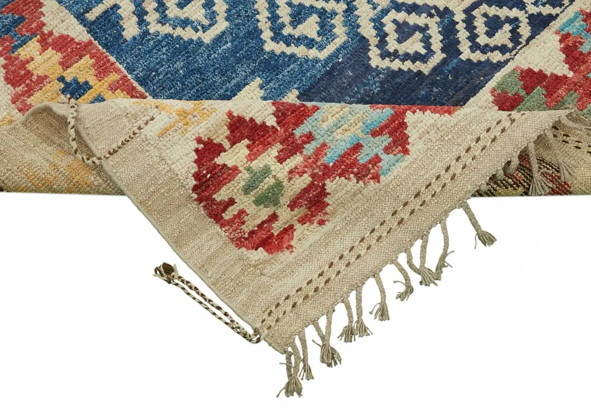 Tribal Modern Dizayn Multi Pamuk Üzerine Yün El Dokuma Halı-200x312 - Görsel 6