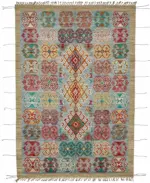 Tribal Modern Dizayn Multi Pamuk Üzerine Yün El Dokuma Halı-204x312