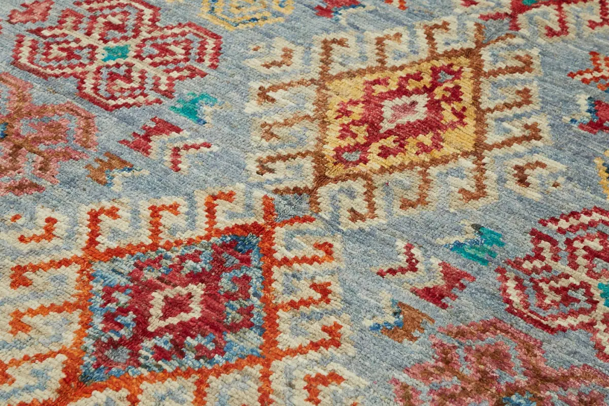 Tribal Modern Dizayn Multi Pamuk Üzerine Yün El Dokuma Halı-204x312 - Görsel 5