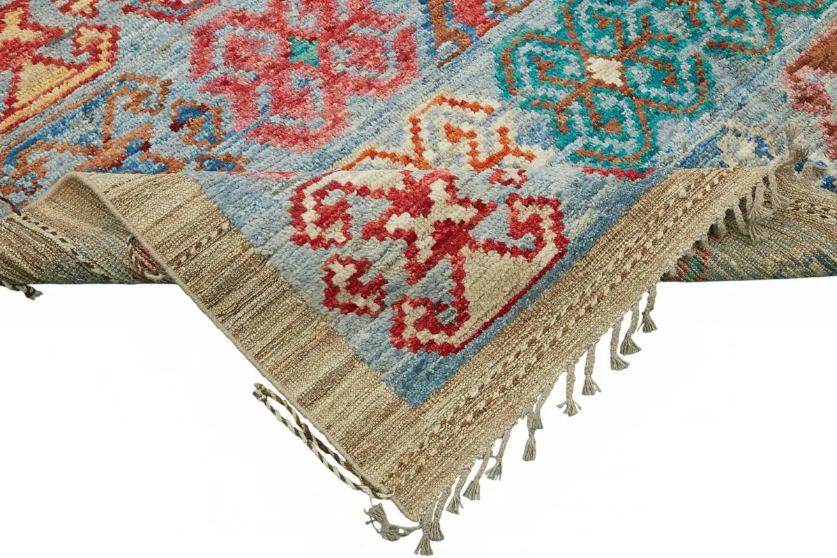 Tribal Modern Dizayn Multi Pamuk Üzerine Yün El Dokuma Halı-204x312 - Görsel 6