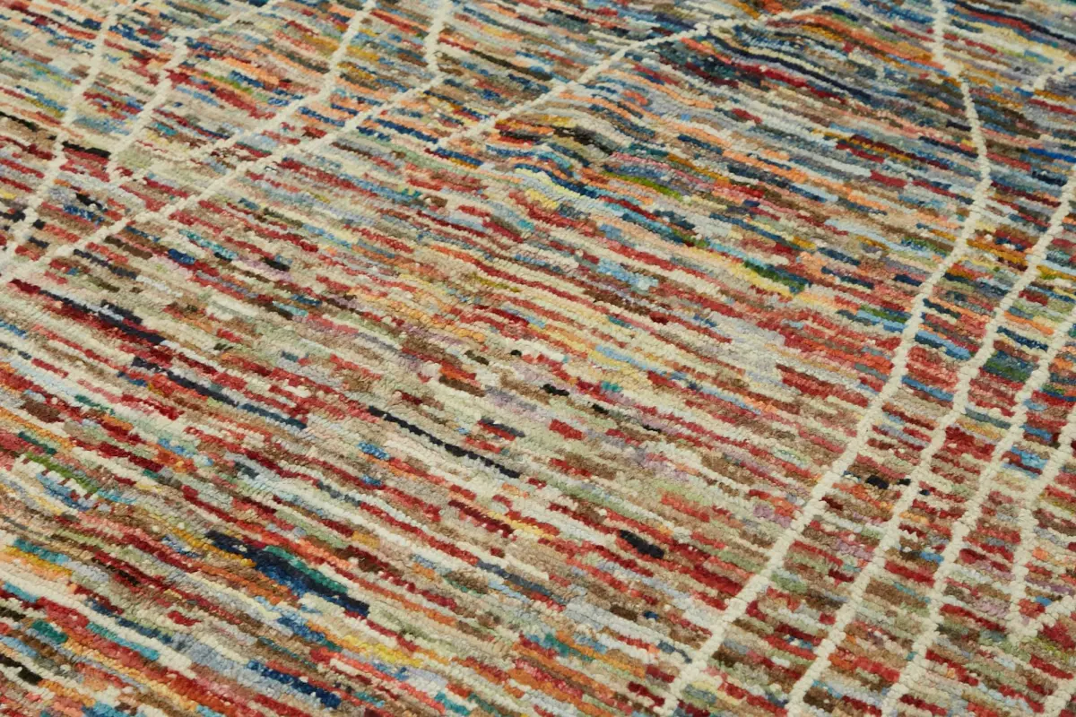 Tribal Modern Dizayn Multi Pamuk Üzerine Yün El Dokuma Halı-215x297 - Görsel 5