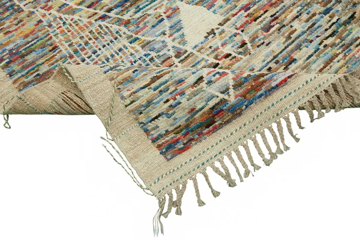 Tribal Modern Dizayn Multi Pamuk Üzerine Yün El Dokuma Halı-215x297 - Görsel 6