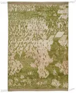 Tribal Modern Dizayn Yeşil Pamuk Üzerine Yün El Dokuma Halı-203x309