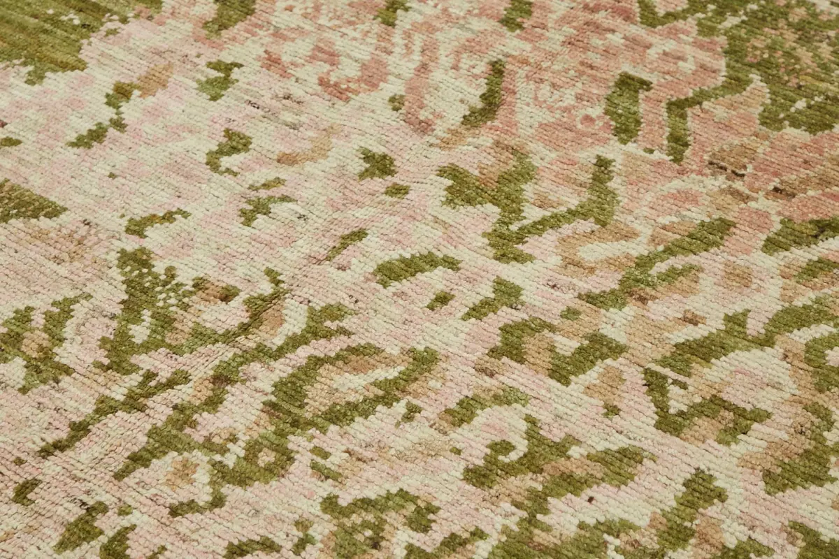 Tribal Modern Dizayn Yeşil Pamuk Üzerine Yün El Dokuma Halı-203x309 - Görsel 5