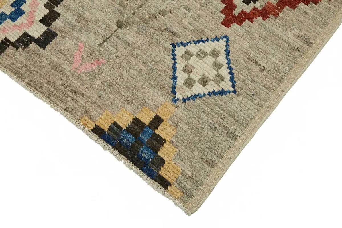 Tribal Modern Dizayn Multi Pamuk Üzerine Yün El Dokuma Halı-180x290 - Görsel 4