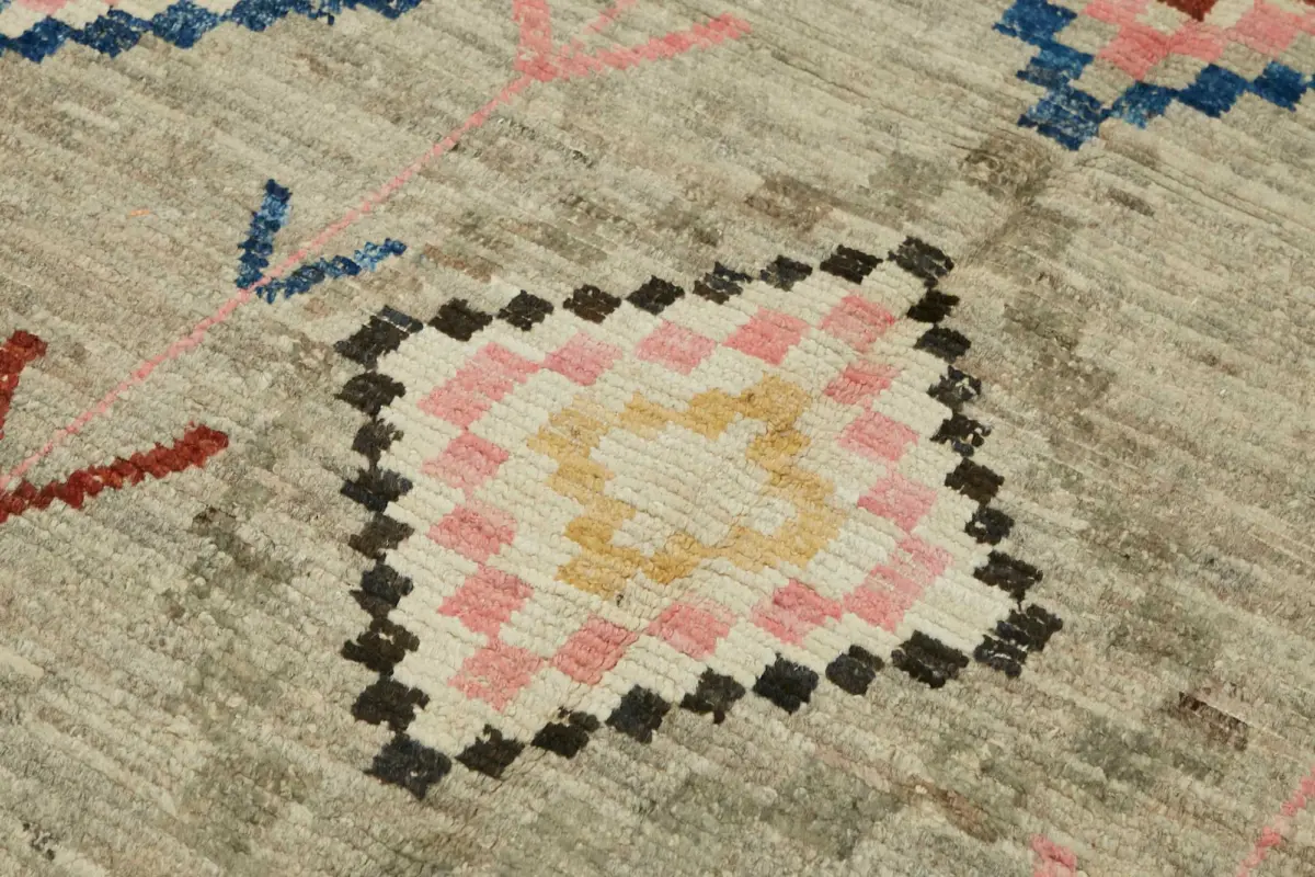 Tribal Modern Dizayn Multi Pamuk Üzerine Yün El Dokuma Halı-180x290 - Görsel 5