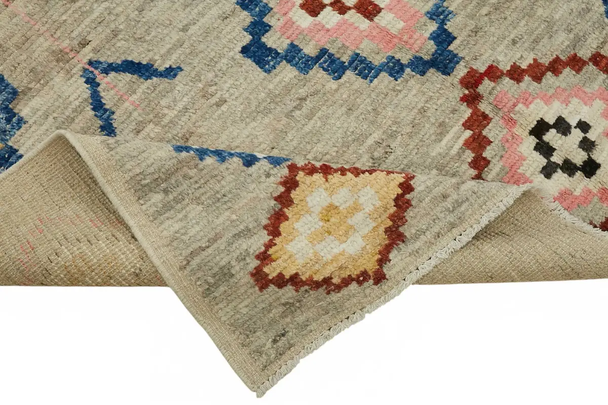 Tribal Modern Dizayn Multi Pamuk Üzerine Yün El Dokuma Halı-180x290 - Görsel 6