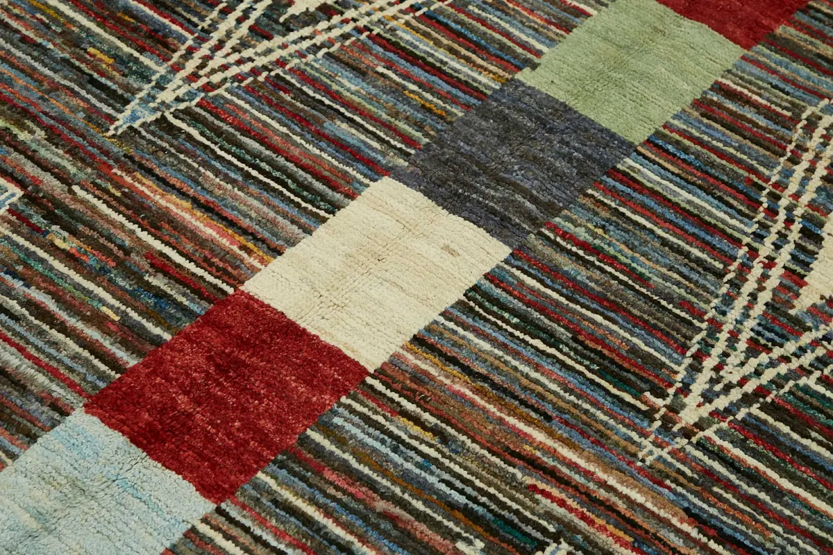 Tribal Modern Dizayn Multi Pamuk Üzerine Yün El Dokuma Halı-170x231 - Görsel 5