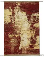 Tribal Modern Dizayn Kırmızı Pamuk Üzerine Yün El Dokuma Halı-203x309