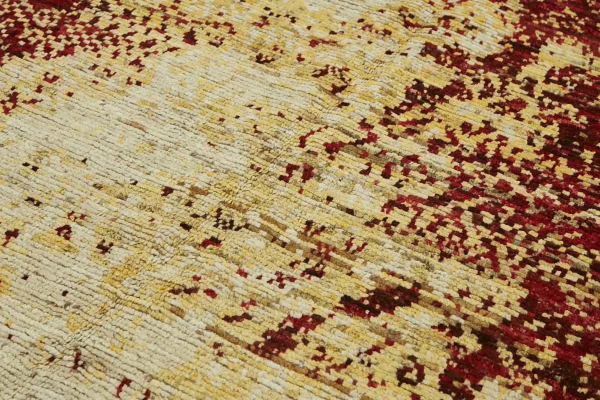 Tribal Modern Dizayn Kırmızı Pamuk Üzerine Yün El Dokuma Halı-203x309 - Görsel 5