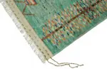 Tribal Modern Dizayn Turkuaz Pamuk Üzerine Yün El Dokuma Halı-202x300 - Görsel 4