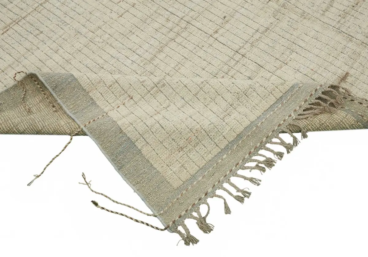 Tribal Modern Dizayn Bej Pamuk Üzerine Yün El Dokuma Halı-252x299 - Görsel 6