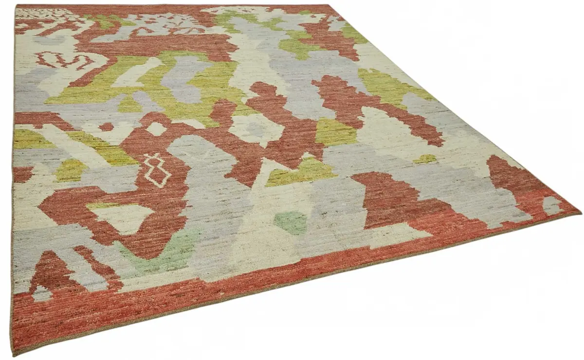 Tribal Modern Dizayn Multi Pamuk Üzerine Yün El Dokuma Halı-244x291 - Görsel 2