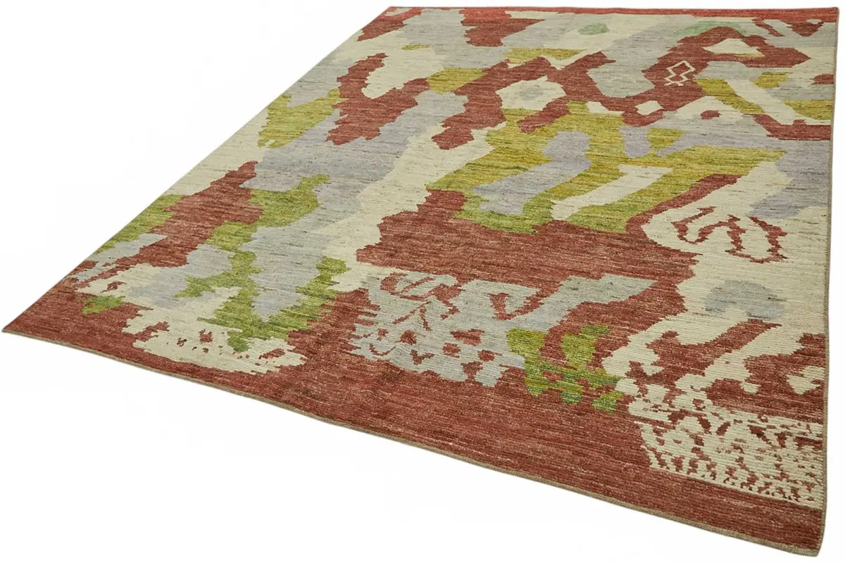 Tribal Modern Dizayn Multi Pamuk Üzerine Yün El Dokuma Halı-244x291 - Görsel 3