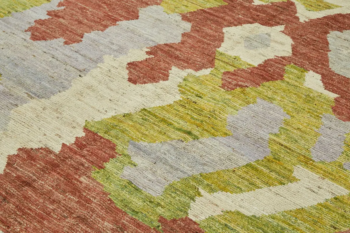 Tribal Modern Dizayn Multi Pamuk Üzerine Yün El Dokuma Halı-244x291 - Görsel 5