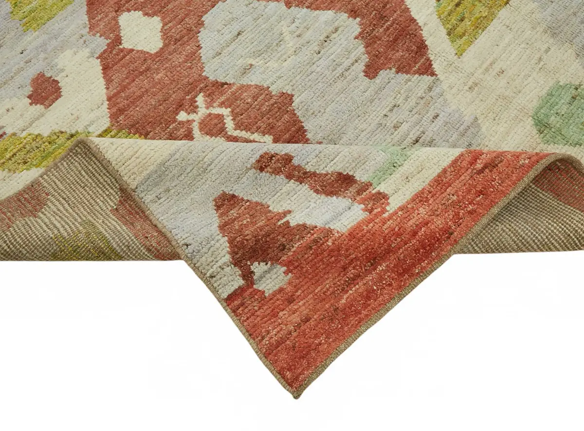 Tribal Modern Dizayn Multi Pamuk Üzerine Yün El Dokuma Halı-244x291 - Görsel 6