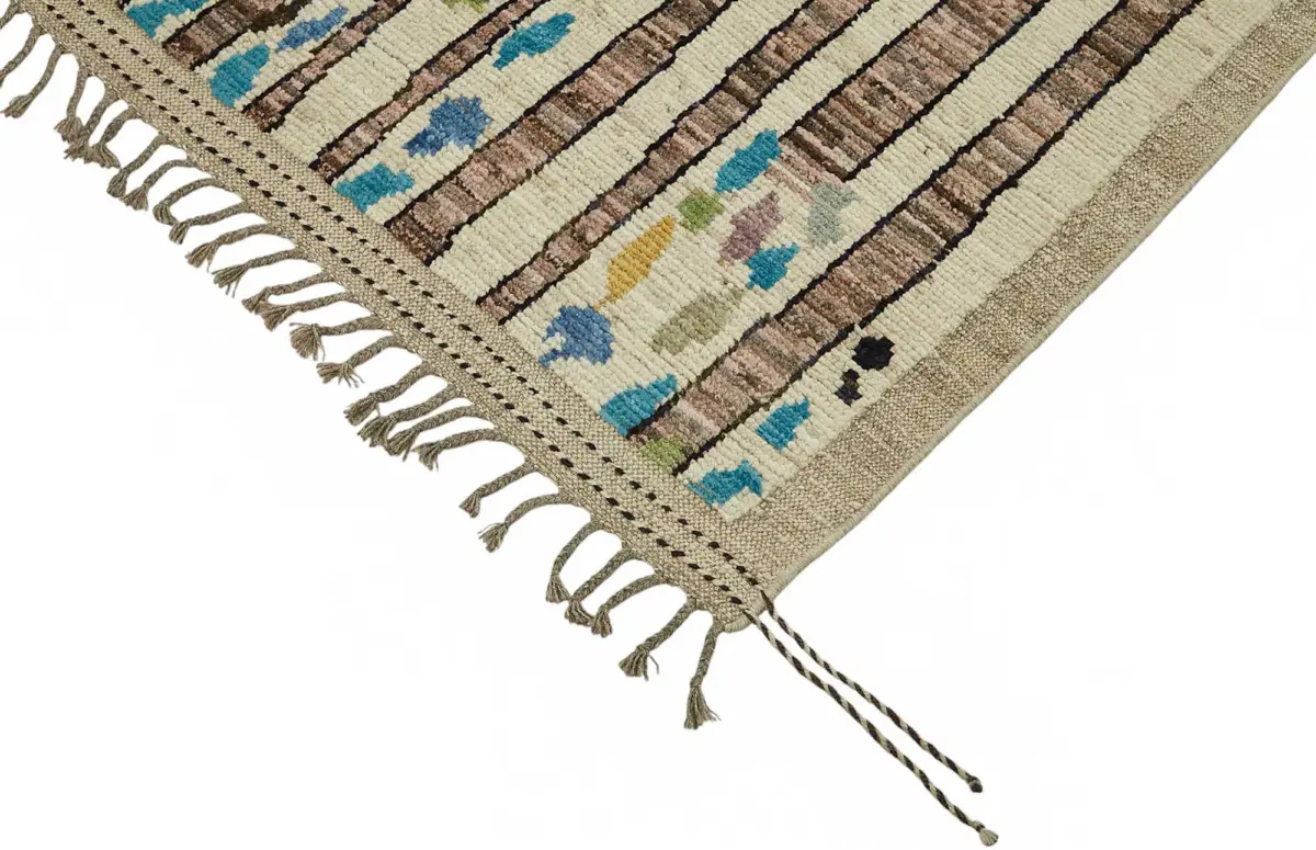 Tribal Modern Dizayn Multi Pamuk Üzerine Yün El Dokuma Halı-201x297 - Görsel 4