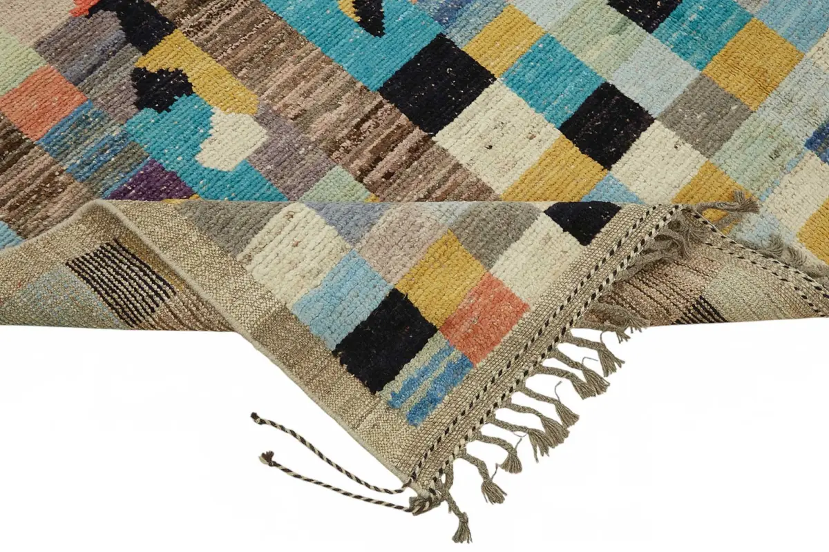 Tribal Modern Dizayn Multi Pamuk Üzerine Yün El Dokuma Halı-201x297 - Görsel 6