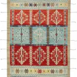 Tribal Modern Dizayn Multi Pamuk Üzerine Yün El Dokuma Halı-205x292