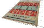 Tribal Modern Dizayn Multi Pamuk Üzerine Yün El Dokuma Halı-205x292 - Görsel 3
