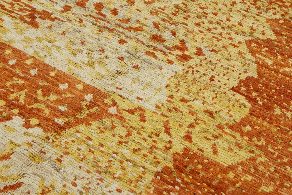 Tribal Modern Dizayn Turuncu Pamuk Üzerine Yün El Dokuma Halı-200x284 - Görsel 5