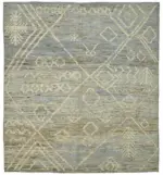 Tribal Modern Dizayn Mavi Pamuk Üzerine Yün El Dokuma Halı-251x285