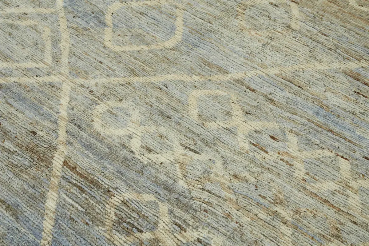 Tribal Modern Dizayn Mavi Pamuk Üzerine Yün El Dokuma Halı-251x285 - Görsel 5