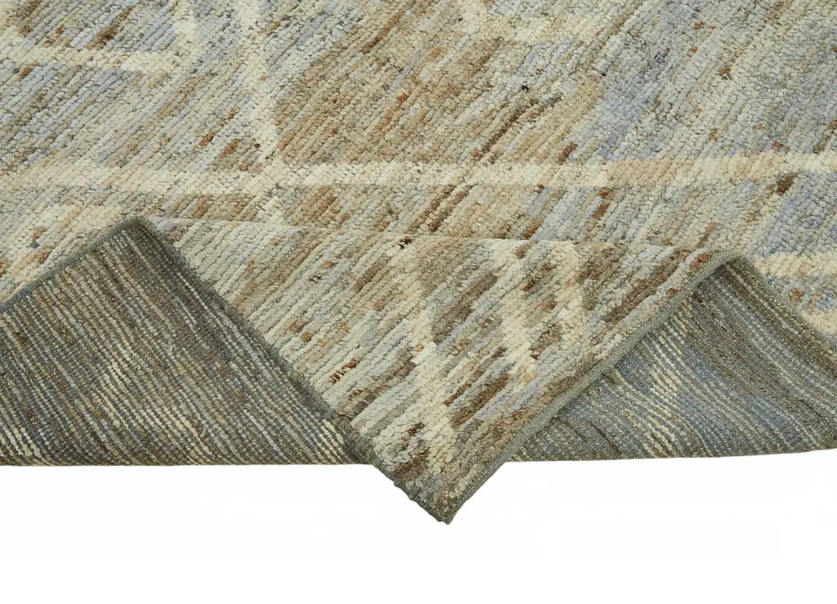 Tribal Modern Dizayn Mavi Pamuk Üzerine Yün El Dokuma Halı-251x285 - Görsel 6