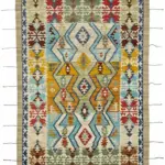 Tribal Modern Dizayn Multi Pamuk Üzerine Yün El Dokuma Halı-209x313