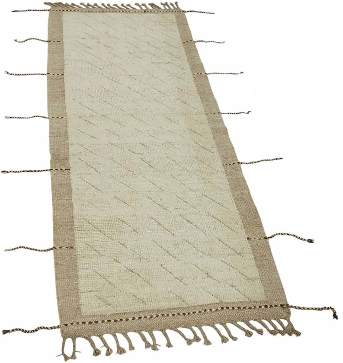 Tribal Modern Dizayn Bej Pamuk Üzerine Yün El Dokuma Halı-068x188 - Görsel 2